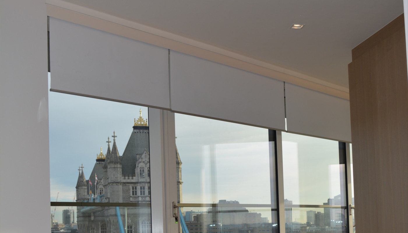 one-tower-bridge-motorised-blind-lowered Tower Bridge Motorised Blinds Lowered